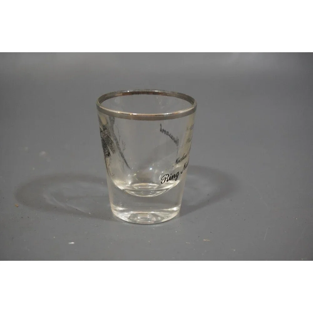 Ring Necked Pheasant Whiskey Shot Glass Silver Rim Federal Bar Barware